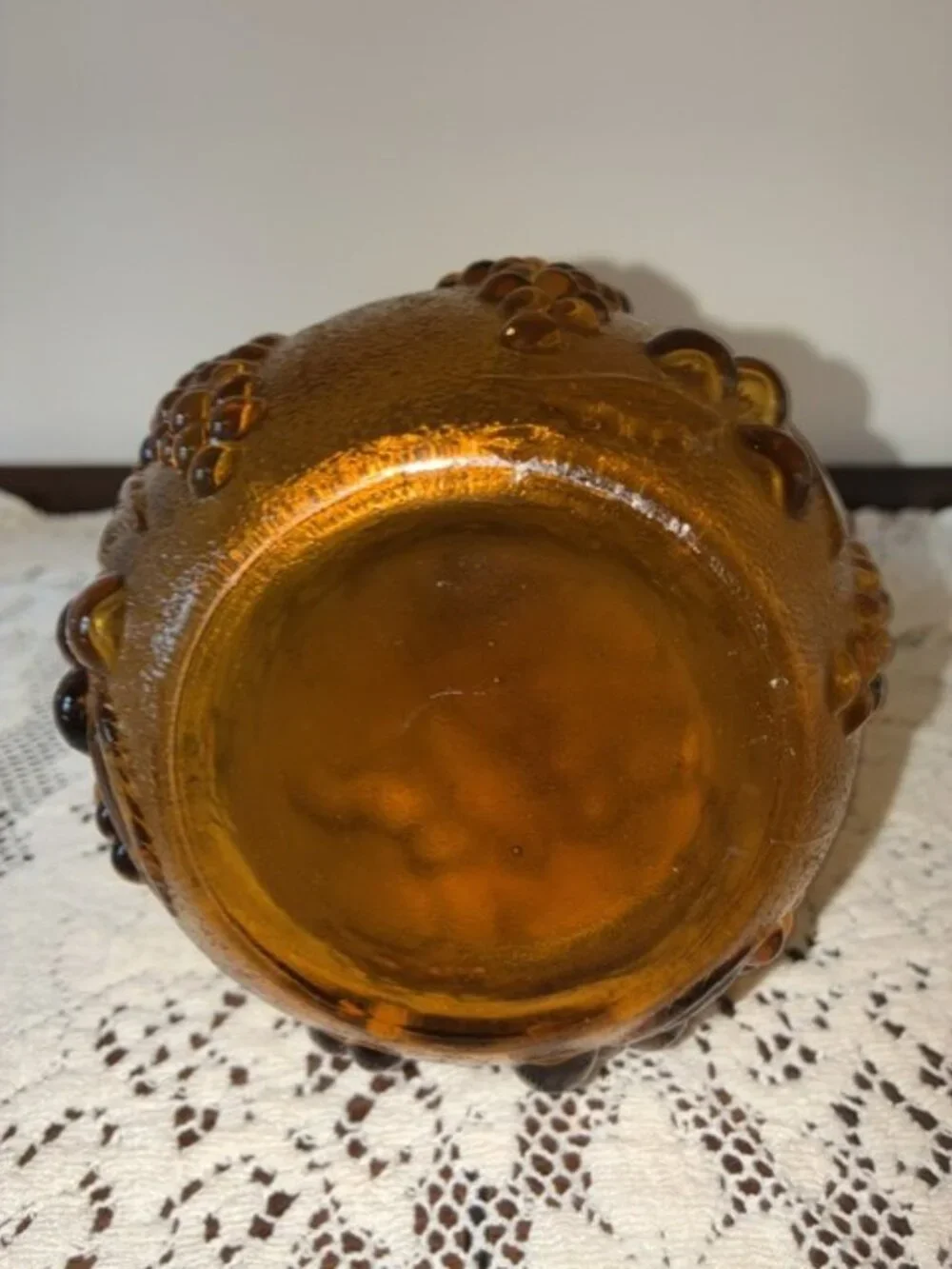 Vintage 1960's Italy Empoli Glass Amber Grapevine Genie Bottle - No Stopper